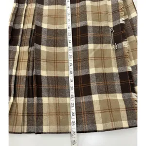 Vintage Pure New Wool Plaid Wrap Kilt Skirt Women’s XS Small Beige Brown Tartan thumbnail 14