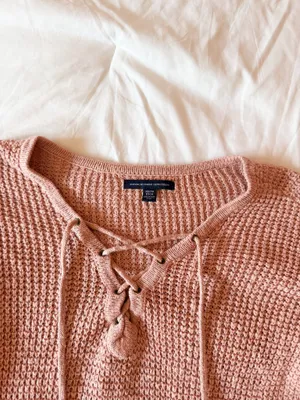 American Eagle Pink Lace Up Sweater Size XS thumbnail 3