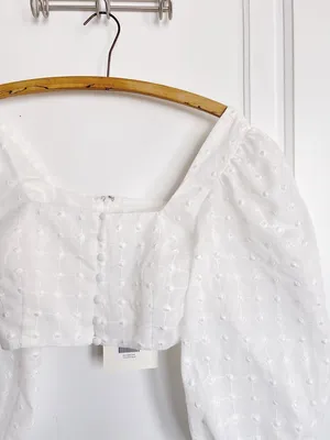 Sabo Skirt • Indiana Puff Top white cropped embroidered long balloon sleeve thumbnail 5