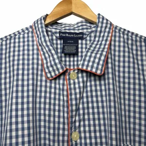 Polo Ralph Lauren Pajama Sleep Shirt Mens XL Blue Gingham Cotton Nightshirt Pony thumbnail 3