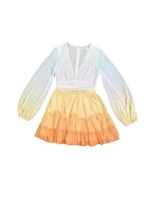 Petal + Pup Ombre Ruffle Tiered Long Sleeve Deep V-Neck Dress Orange Size Medium thumbnail 13