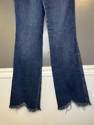 Good American Jeans Womens 8/29 Blue High Rise Bootcut Distressed Frayed Denim thumbnail 7
