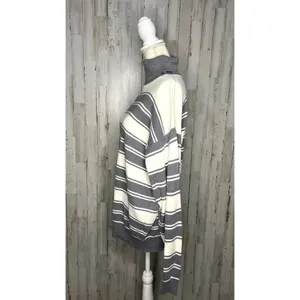 Vintage Lizsport‎ Women's Striped Turtleneck Sweater Gray/White Medium thumbnail 4