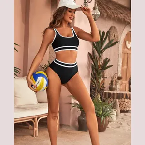 NWOT Black &‎ White Ribbed Colorblock High Waisted Bikini Set - Small thumbnail 5