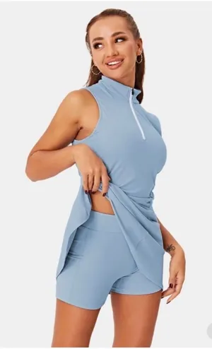 NEW Halara Size-XL Set Dress Short Collared Half‎ Zip Tennis Golf Sky Blue thumbnail 1