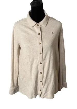Ralph Lauren Waffle Knit Shirt Button Up Shacket Womens S Quiet Luxury Crest thumbnail 1
