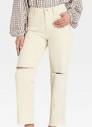 Universal Threads Women Vintage Straight Jeans Off-White Distressed Knee 6/28R thumbnail 1