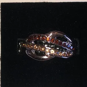 Silver Tone Sparkling Amber Crystal Knot Ring Brown thumbnail 2