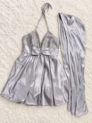 Vintage 90s Y2K F.I.E.S.T.A. Sequin Halter Mini Dress + Shawl – Silver – S thumbnail 8