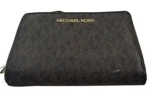 Michael Kors Compact Brown Monogram Coated Canvas Wallet thumbnail 1