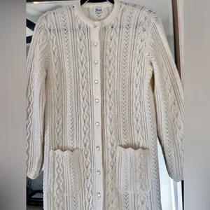 Vintage 60's Wintuk Ivory Button Up Knit Cardigan Sweater Dress Womens size S/M thumbnail 3