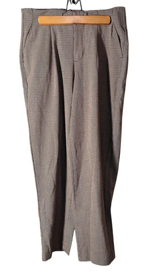 A New Day Womens Sz 6 Wide Leg Dress Pant Trousers Pleated Houndstooth Cream Tan thumbnail 1