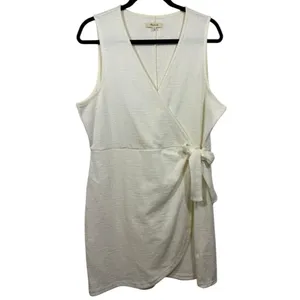 Madewell‎ Crosshatch Side Tie Sleeveless Faux Wrap Dress Bright Ivory XL thumbnail 4