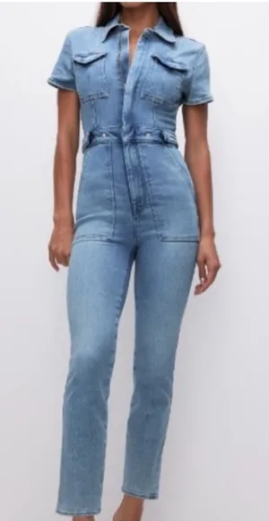 $199‎ NeW Good American Fit for Success Denim blue Jumpsuit medium thumbnail 1