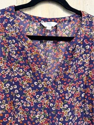 Time and Tru Floral Tiered Dress Women’s L 12-14 Long Sleeve Navy Boho thumbnail 10