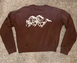 Modish Rebel Brown Horseshoe and Running Horse Graphic Crewneck Sweatshirt thumbnail 2