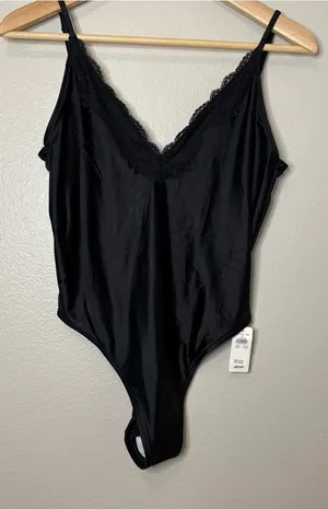 Aerie New Satin Lace black swimsuit one piece women’s summer beach pool small thumbnail 1