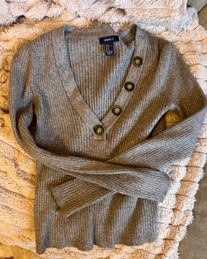 Grey V-Neck Sweater  thumbnail 1