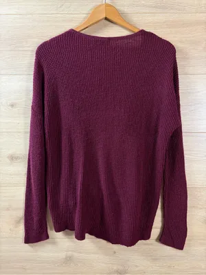 Express Women's Burgundy Wine Twist-Front Knit Layering Sweater XS thumbnail 6