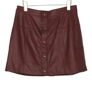 Free People Maisie Vegan Mini Skirt Brown Faux Leather Button Front Size 12 thumbnail 8