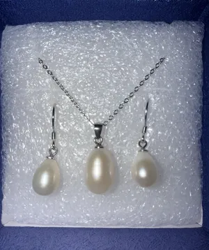 Freshwater White‎ Drop Pearl Pendant Necklace Earrings SET Sterling Silver thumbnail 1