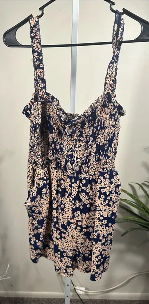 Lila Rose X198. Navy and Peach Floral Print Romper thumbnail 1