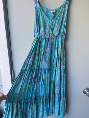 Teal and Aqua Tiered V‑Neck Midi Dress thumbnail 3