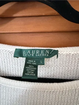 Lauren Ralph Lauren Pink White Striped Cotton 3/4 Sleeve Preppy Sweater Size L thumbnail 3
