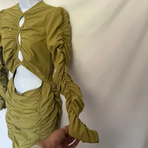 PrettyLittleThing Y2K CutOut Bodycon Dress Sz 4 Club Ruched Party Olive Indie thumbnail 6