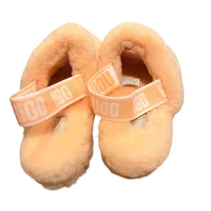 UGG Women's Fluff Yeah Fur Slide Slipper Peach with elastic logo strap Size 11 thumbnail 3