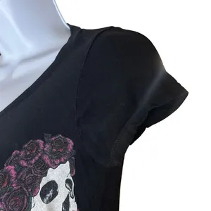 Lauren Moshi XS Skull Roses Tunic Top Black Day of The Dead Halloween‎ Oversized thumbnail 4