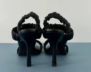 Vanya Scrunched Square Toe Black Leather Heels thumbnail 6
