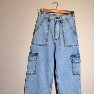 On The Way Blue Wide Leg Cargo Jeans Womens M Casual Denim thumbnail 7