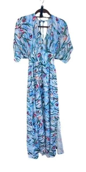 ADOR Light Blue Floral Maxi Dress M NEW thumbnail 1