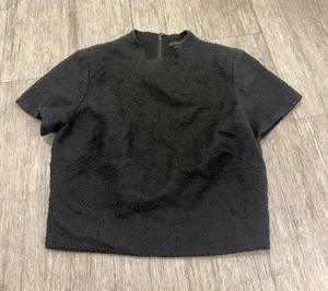 Alice + Olivia Black Textured Short-Sleeve Crop Top with Cutout Back thumbnail 1