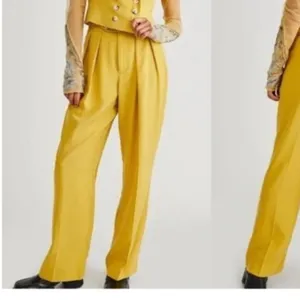 Free People‎ Gabbie Trousers Pants Slacks Mustard Yellow Size 8 thumbnail 3