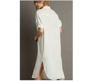 Umgee White Gauze Button Up Maxi Dress w/ Raw Edges medium thumbnail 2