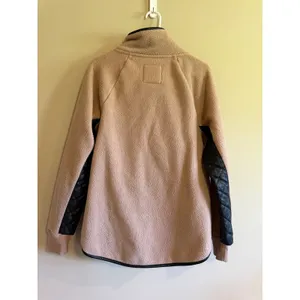 Abercrombie & Fitch Sherpa Fleece Pullover Quilted Faux Leather Snap‎ Neck Tan M thumbnail 3