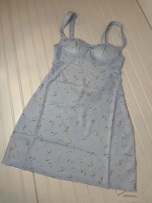NWT Rumored North Country Midi Dress Blue Forget-Me-Not Cut Out Empire Size L thumbnail 1