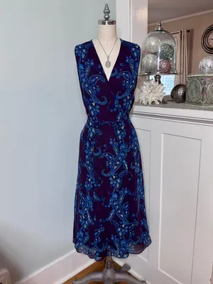 Cabi Treasure Dress Style 3461 Paisley Floral Chiffon Midi Dress Size 12 thumbnail 3