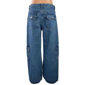 Edikted Women's Blue High Rise Baggy Wide Leg Cargo Denim Jeans Pants Size M thumbnail 3