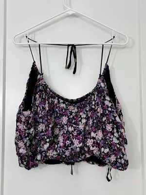 Free People Small Floral Print Drawstring Bubble Hem Crop Top thumbnail 4