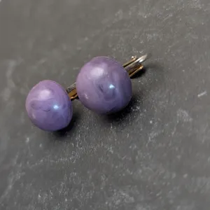 Vintage Clip On Earrings 5/8" Domed Circle Muted Marbled Purple Retro thumbnail 10