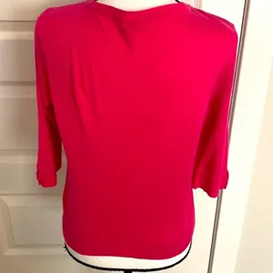 Gap|| Pink 3/4 sleeve cardigan sweater with button accent on sleeves thumbnail 6