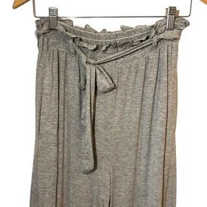 Chaser High Paper Bag Waist Palazzo Stretch Pants w/Tie Pull-On Size Medium Gray thumbnail 2