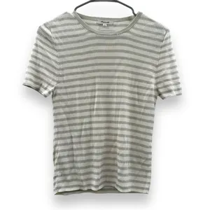 Madewell Micro-Rib Short Sleeve Striped Sweater Tee in‎ Monument Sz M NEW thumbnail 3