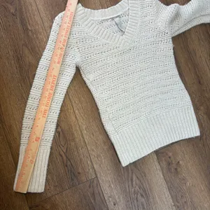 Lucky Brand Coastal‎ Cream Open Knit V Neck Sweater Alpaca Wool Womens L Cottage thumbnail 6