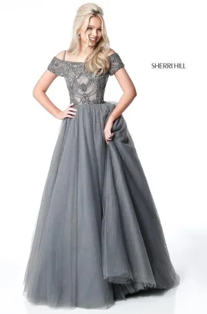 Sherri Hill 51450 Dress Off Shoulder Beaded Bodice Tulle Skirt Ball Gown Size 6 thumbnail 1