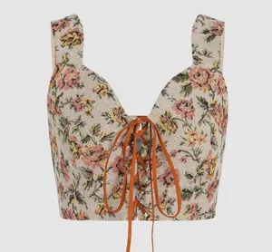 NWT Cider Natural Garden Tie Lace front Tapestry cropped top size small thumbnail 1