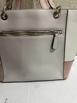 Guess Blush & Cream Colorblock Tote Bag Gold Logo Charm Pom Pom Large thumbnail 15